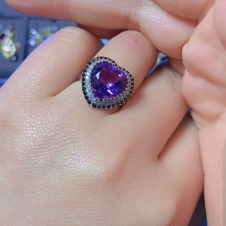 紫晶戒指银S925镶嵌帕*熊