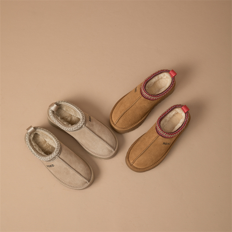 【年终清仓】民族风松糕厚底雪地靴女冬季短筒包头半拖短靴XG8095