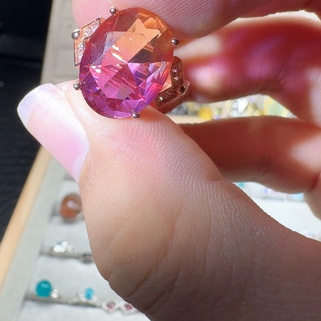 芙蓉石戒指银S925镶嵌