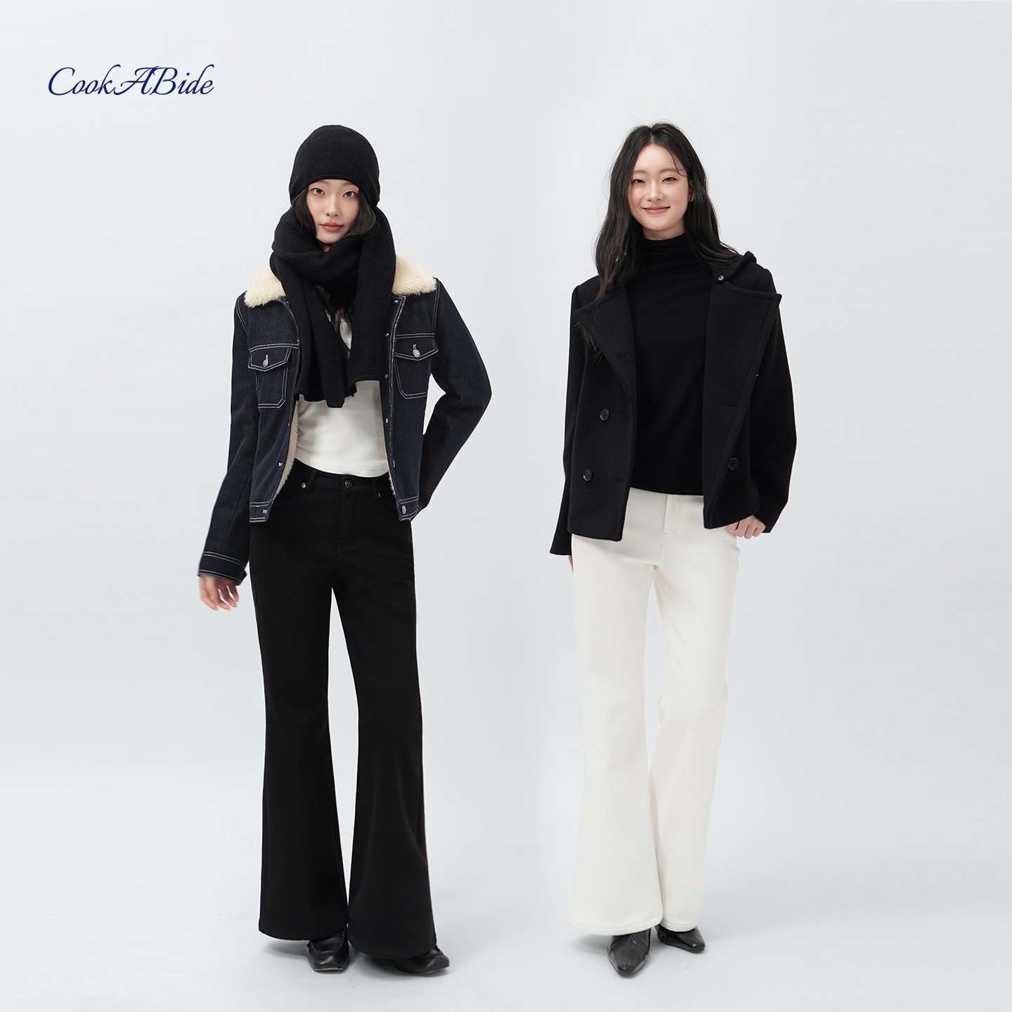 CookABide 高腰显瘦微喇加绒阔腿牛仔裤