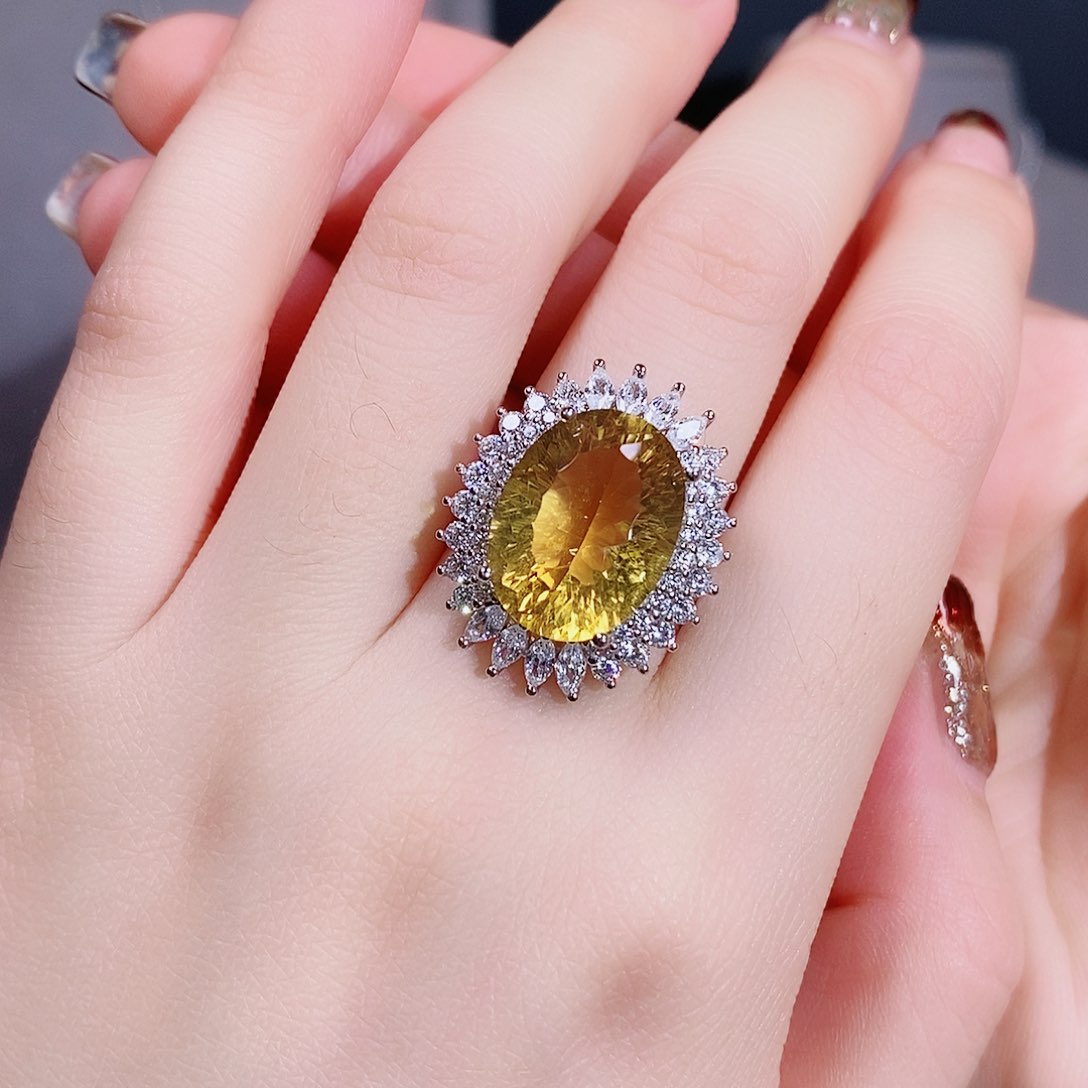 黄晶戒指银S925镶嵌1212