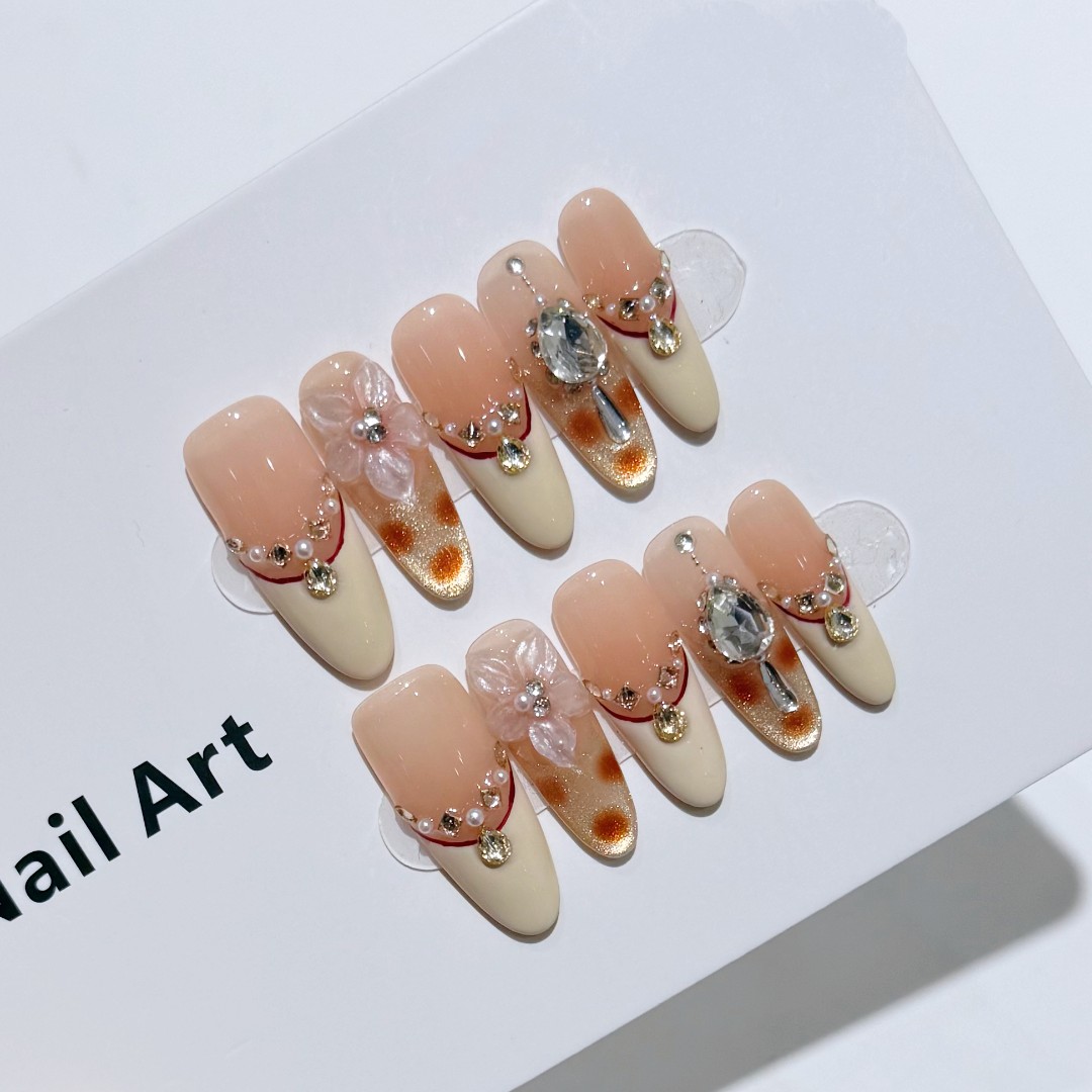 【琥珀冰花】纯欲穿戴美甲手绘雕花新款穿戴美甲长款中长款秋冬美甲