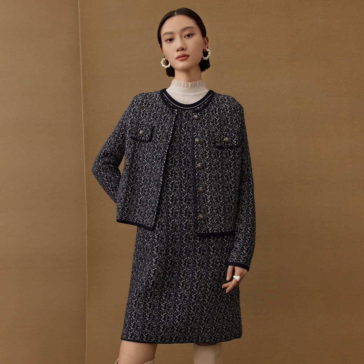 【大瑶专属】绵羊毛花呢针织小香风连衣裙女秋冬季叠穿背心裙02672