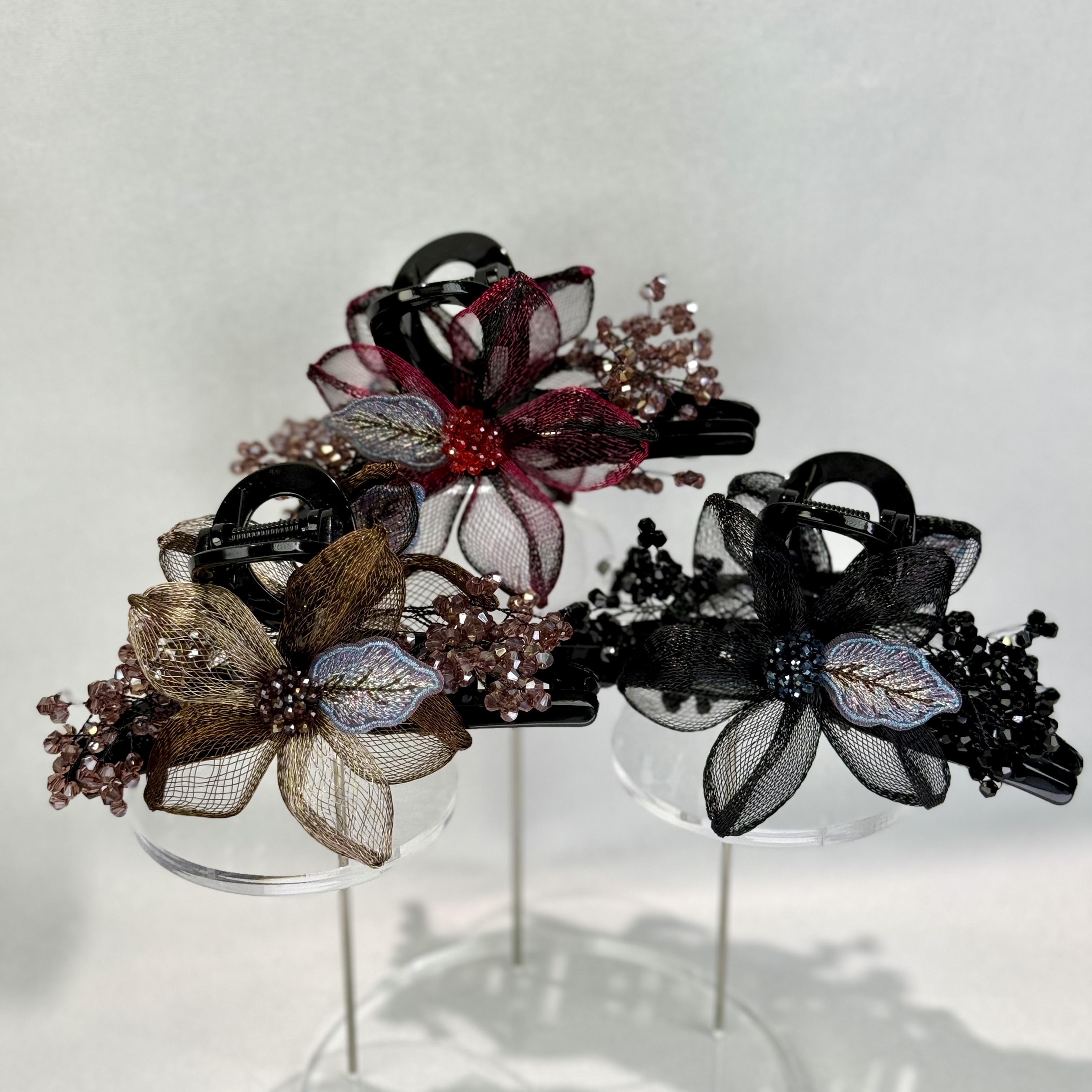 【丝韵婠棠】铜丝经典大气奢华水晶掐花复古气质优雅妈妈款抓夹发夹