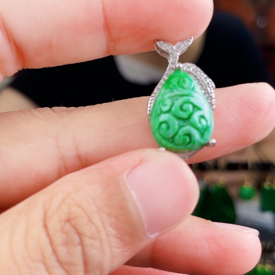 翡翠银S925镶嵌耳饰