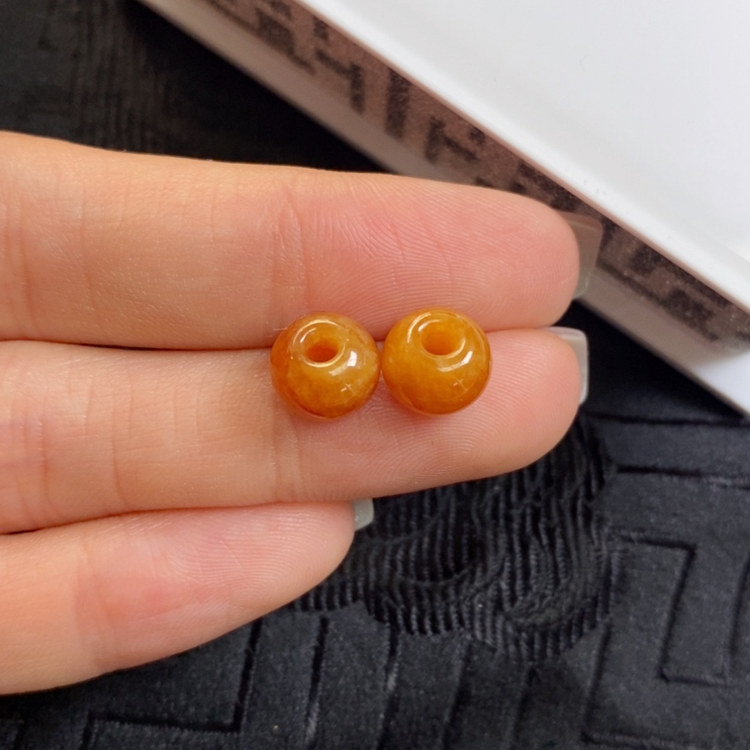 翡翠未镶嵌耳饰黄翡小鼓珠