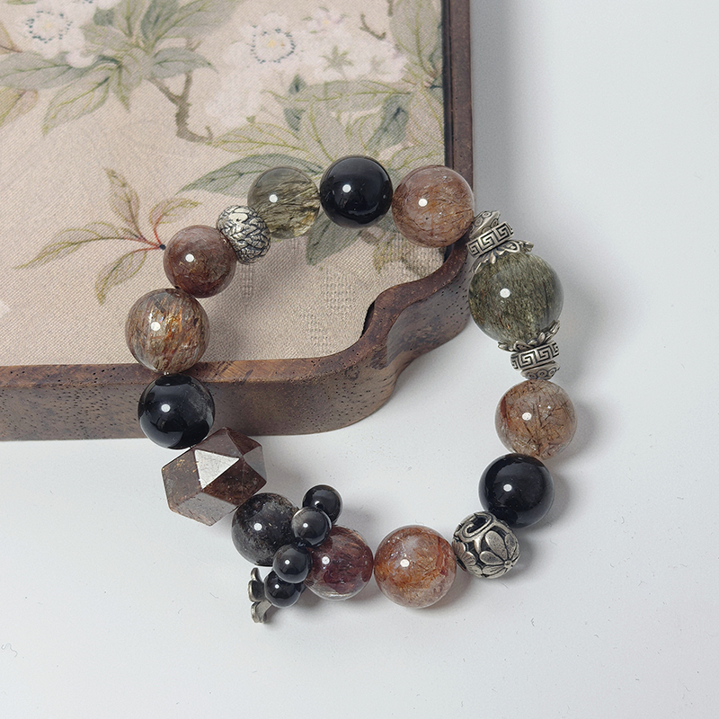 暗黑系|原创手作黑金超天然水晶手串手链设计感高级感中性