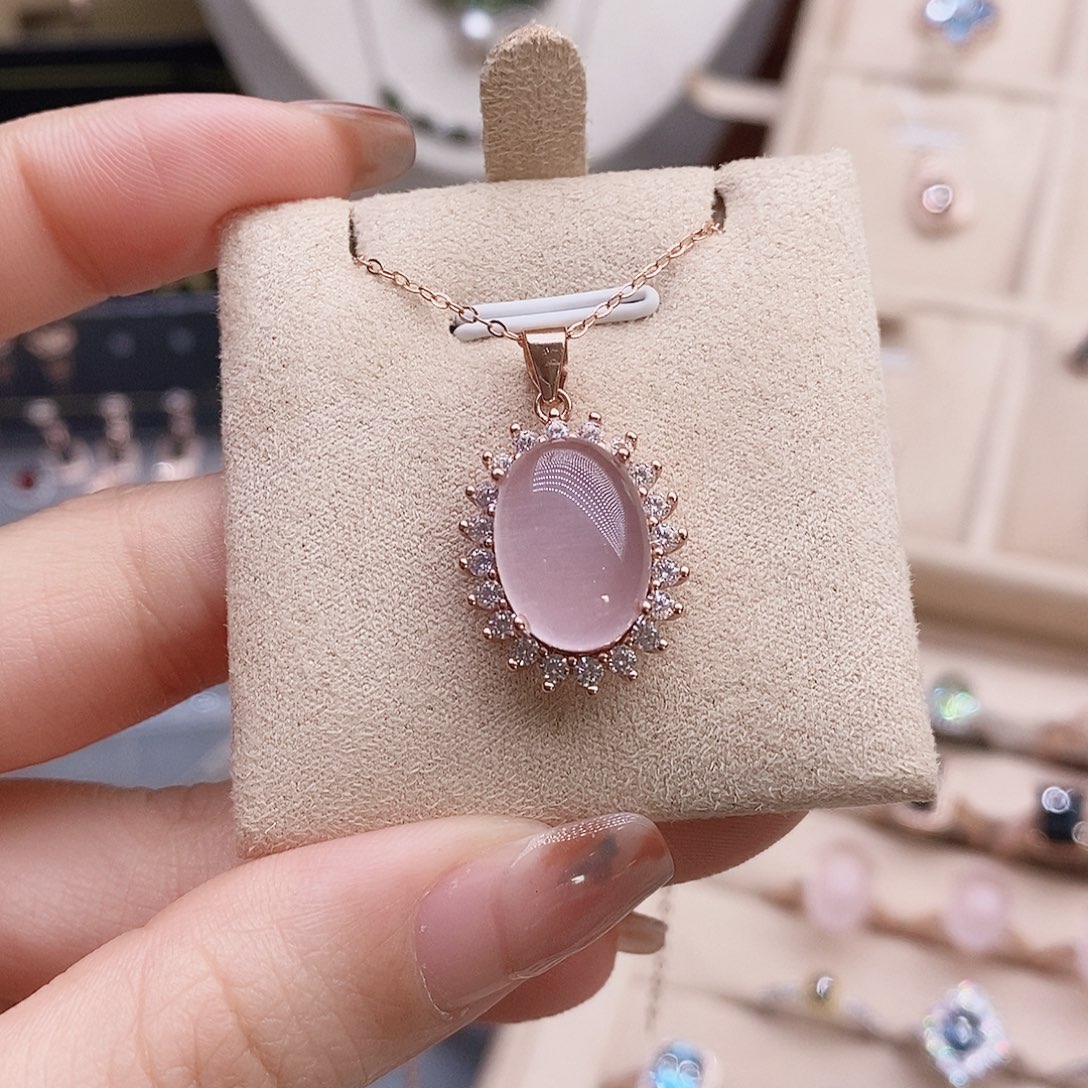 芙蓉石银S925镶嵌颈饰吊坠