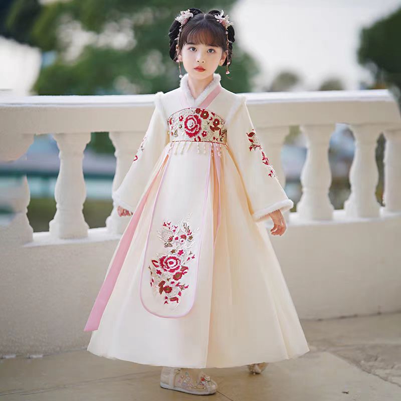 汉服女童儿童连衣裙长袖古风中国风仙女小女孩仙气秋冬飘逸拜年服