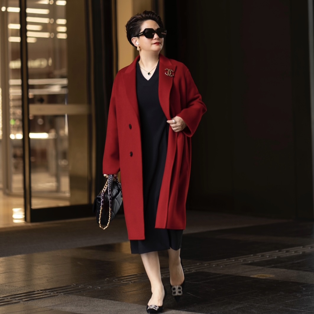 2025秋冬新款外套经典正红喜庆高奢高品绵羊毛呢大衣WT021