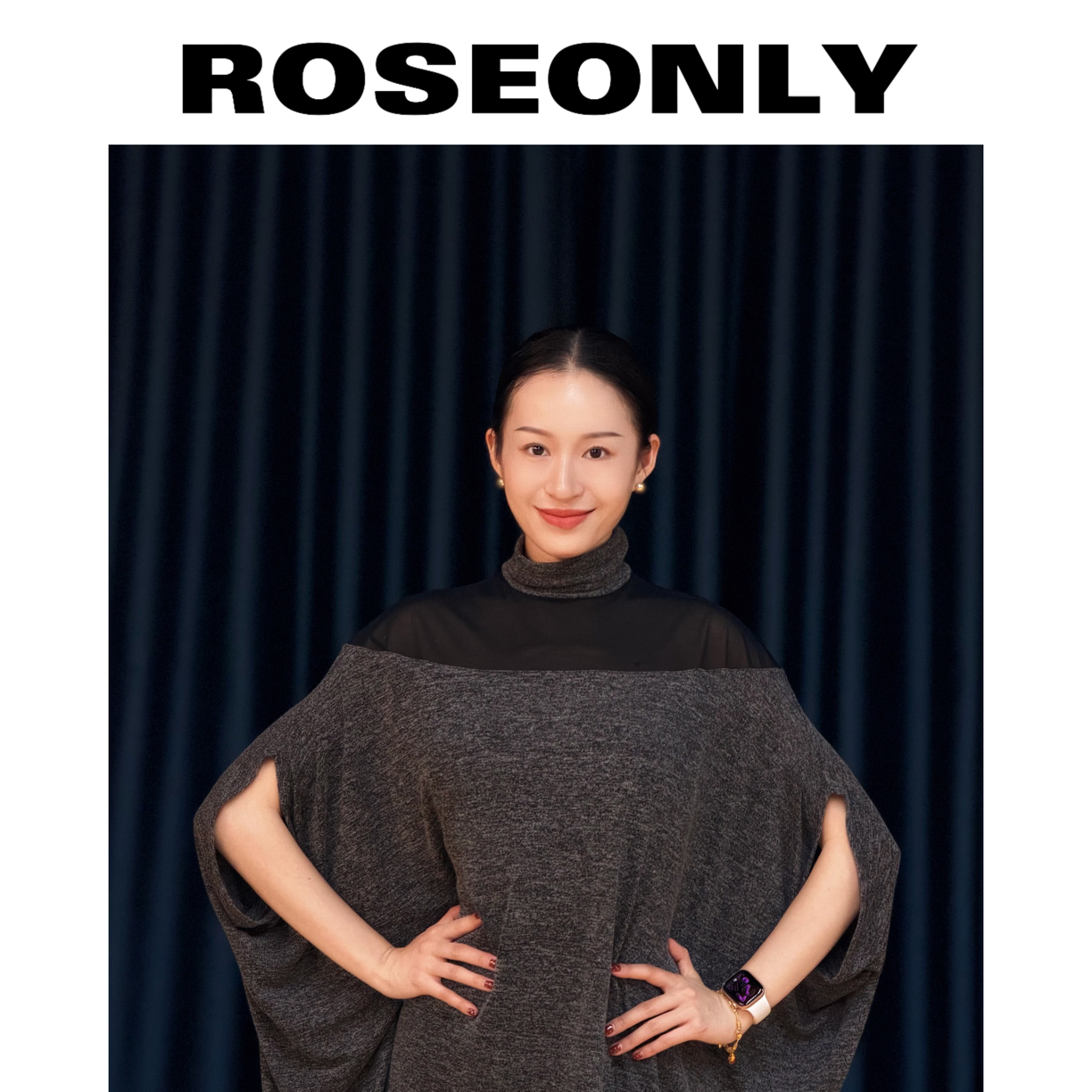 RS舞服·12月新款亚麻灰一字领透视宽松连衣裙不限身材款蝙蝠袖