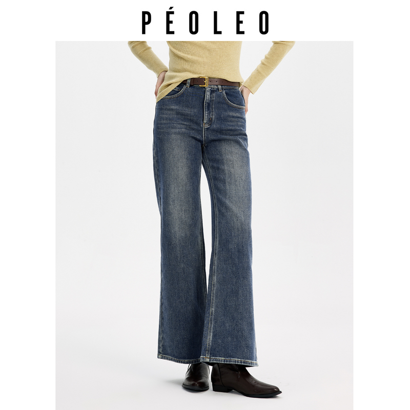 【加绒加厚】DJ0114605冬季新款宽松显瘦高腰休闲阔腿复古牛仔裤