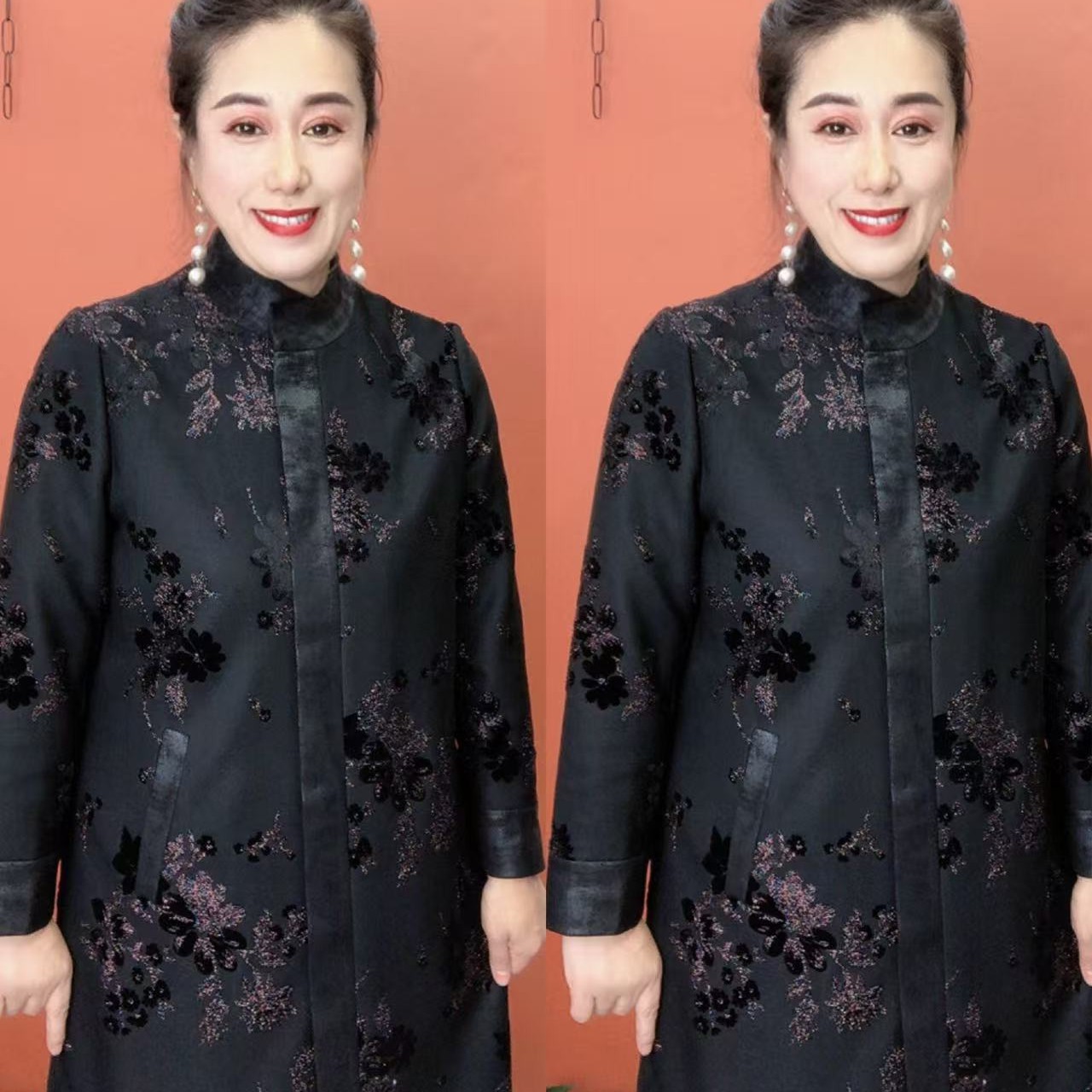 天津立领提花中长款侧开叉高档外套