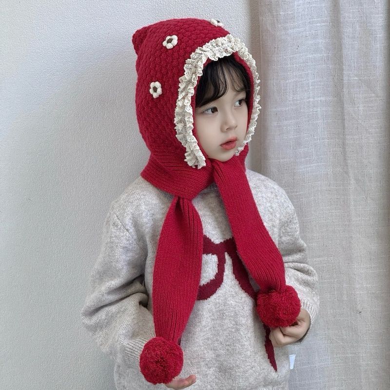 儿童帽子围巾一体帽女孩宝宝冬季韩版洋气保暖护耳帽针织毛线帽潮