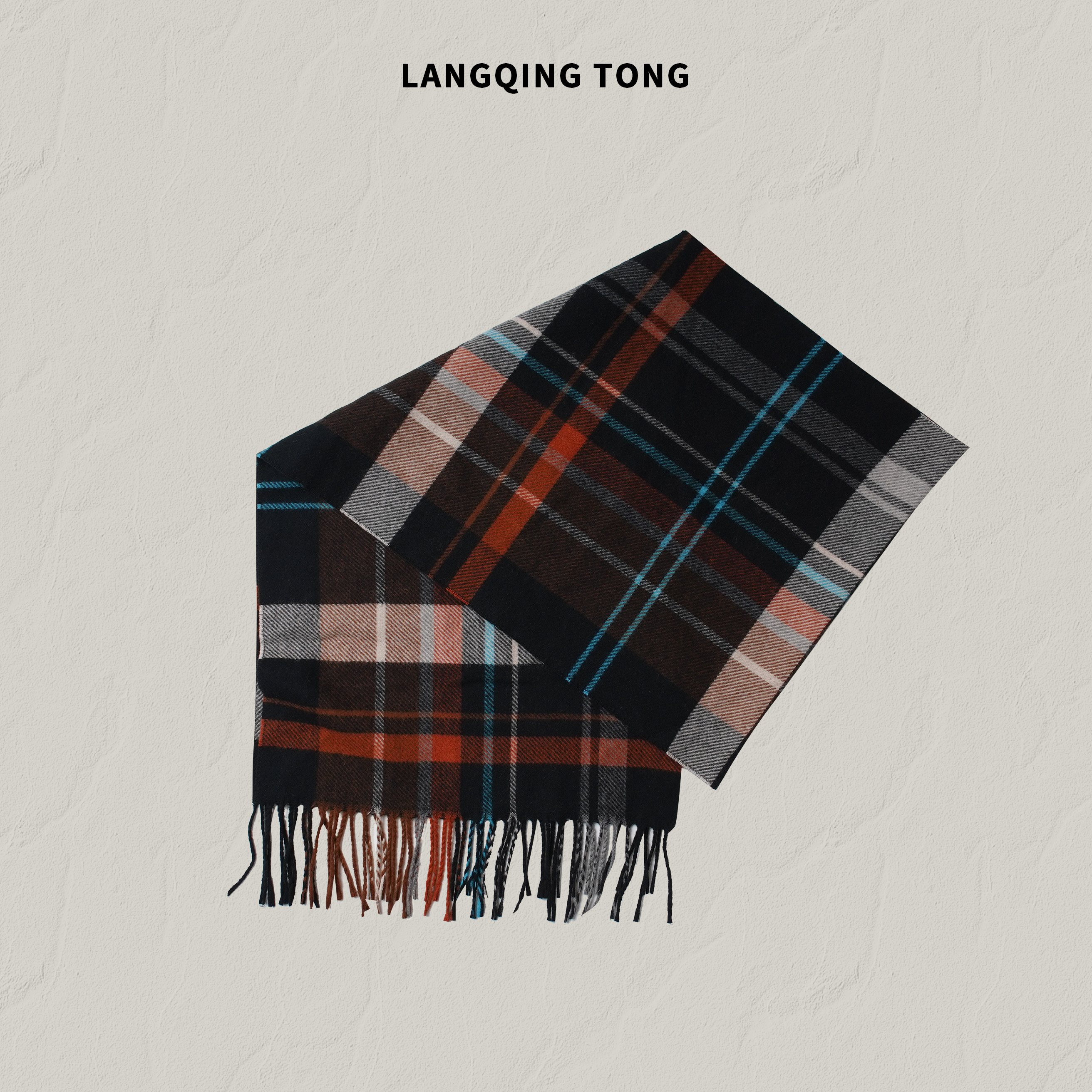 LANGQING 格子拼色百搭羊毛混纺围巾43959#