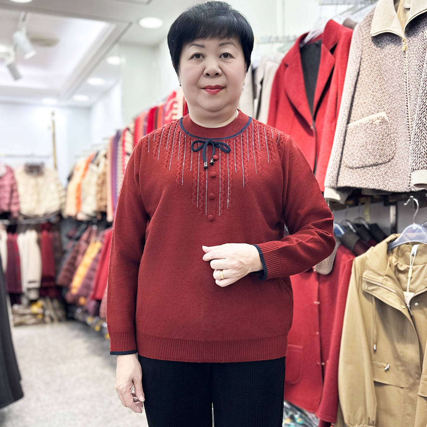 时尚洋气中年妈妈装秋冬毛衣保暖针织衫大码女装圆领打底上衣厚款