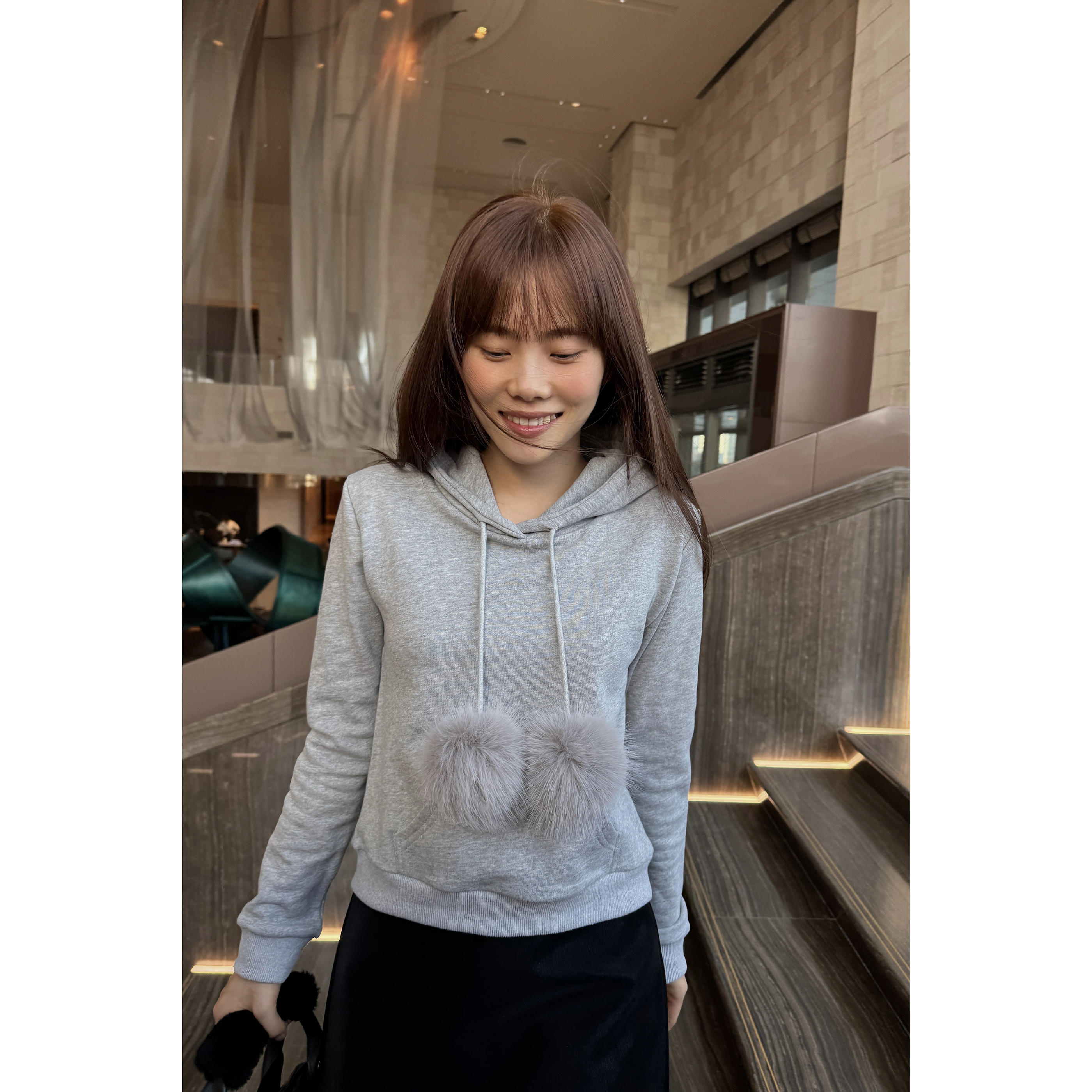  JINGDL【尘埃落定】100%棉休闲秋季连帽毛球绳套头长袖短款卫衣