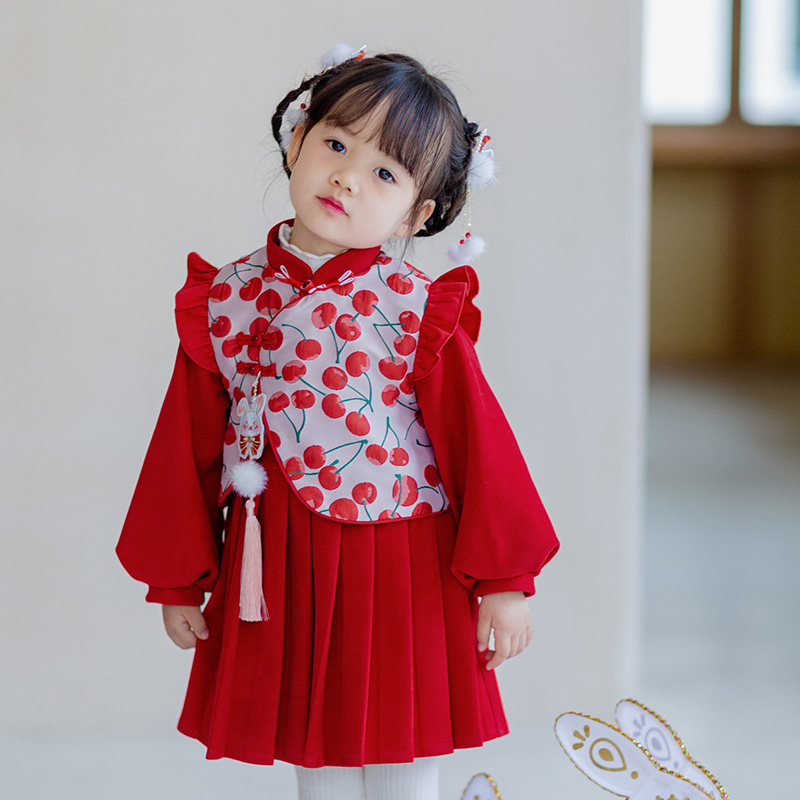 萌乎【樱桃朵朵】中国风汉服儿童童装宝宝秋冬改良襦裙-224375