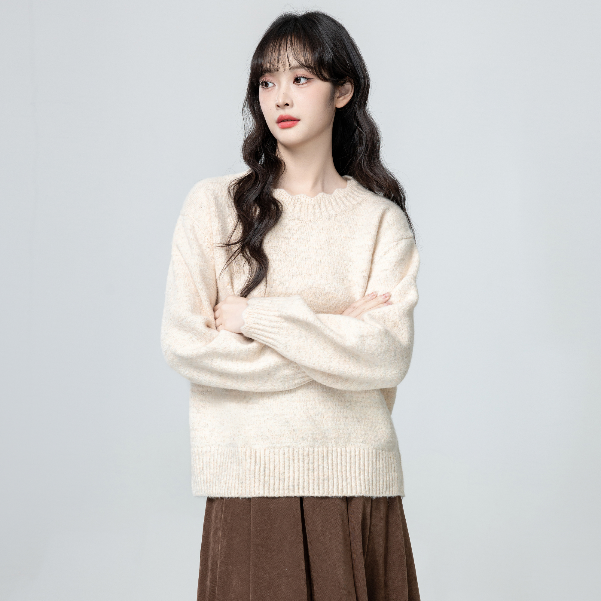 杏色花边领毛衣女加厚秋冬2025冬季新款套头针织衫内搭打底衫上衣