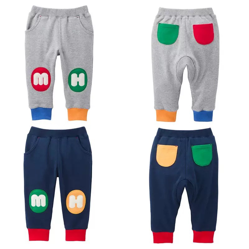 【25秋冬新品】日系男女儿童纯色简约MH字母刺绣贴布卫裤外穿运动裤