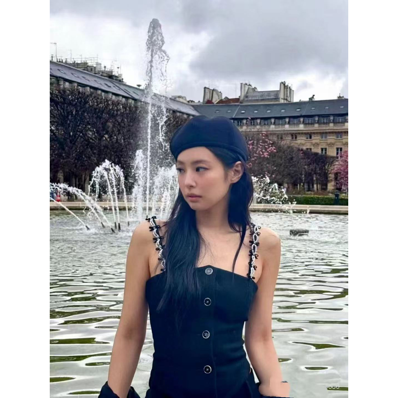 【CC】香家新款蝴蝶珍珠链条吊带背心