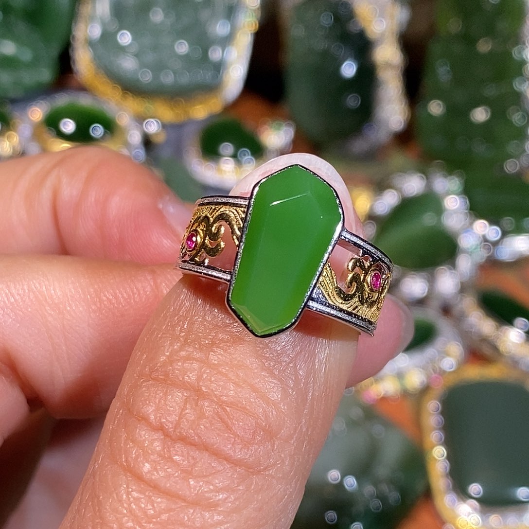 和田玉（碧玉）银S925镶嵌戒指