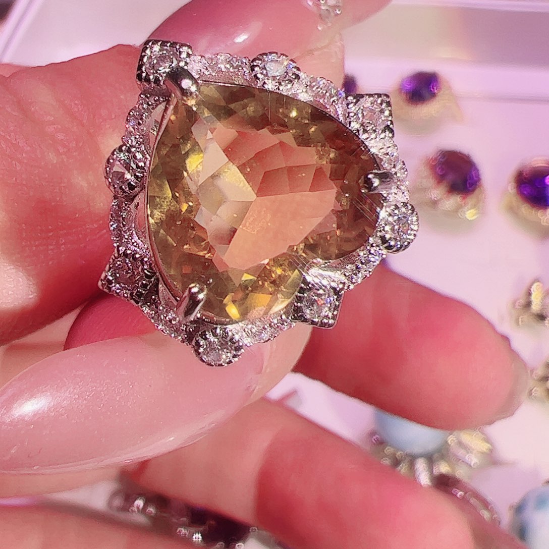 黄晶水晶戒指银S925镶嵌