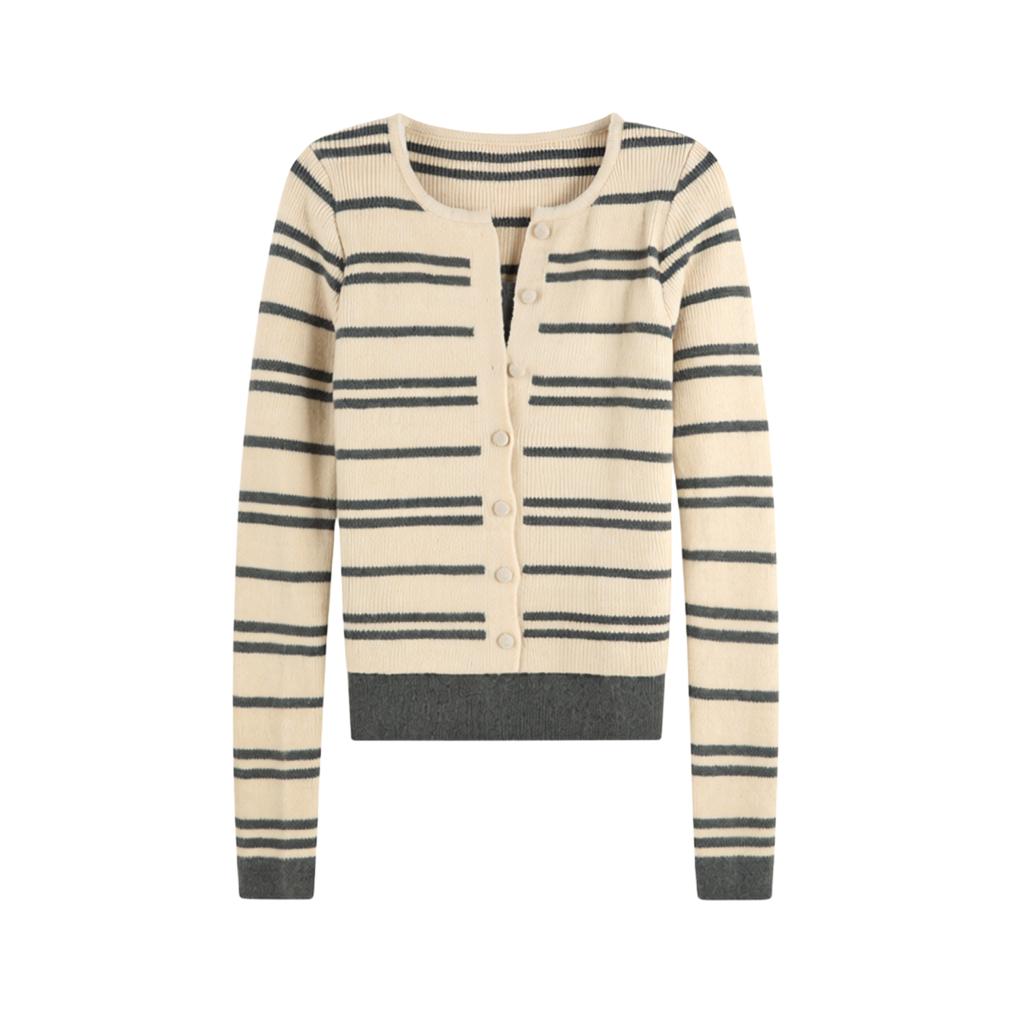 2025新款简约通勤风条纹圆领单排扣修身针织开衫HBZXW918714