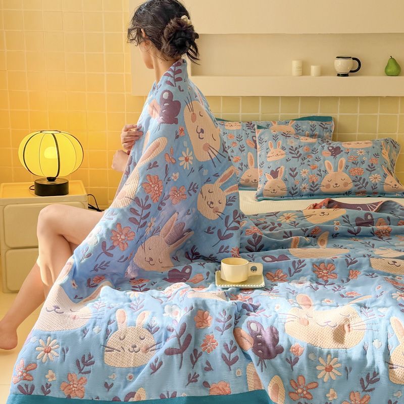 【网红ＢＢ兔】1.5单人四季款多功能毛巾被盖毯可铺可盖午睡毯加厚
