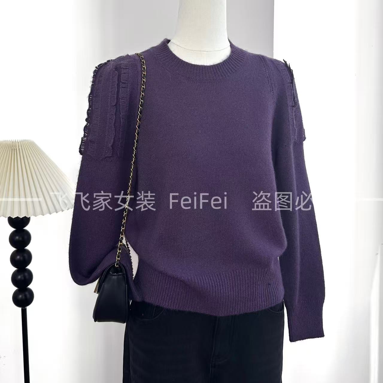 飞飞家~东大门经典系列！！多巴胺色系~显白慵懒#针织衫T158紫