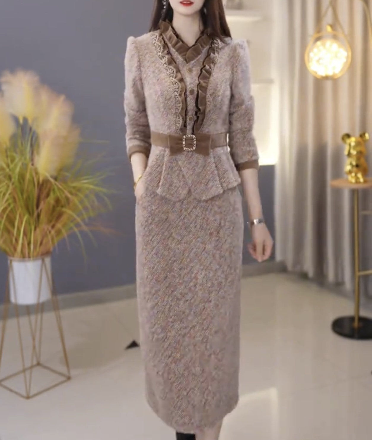 【套装定制】C1283上衣配半身裙两件套优雅时尚减龄收腰显瘦冬季新