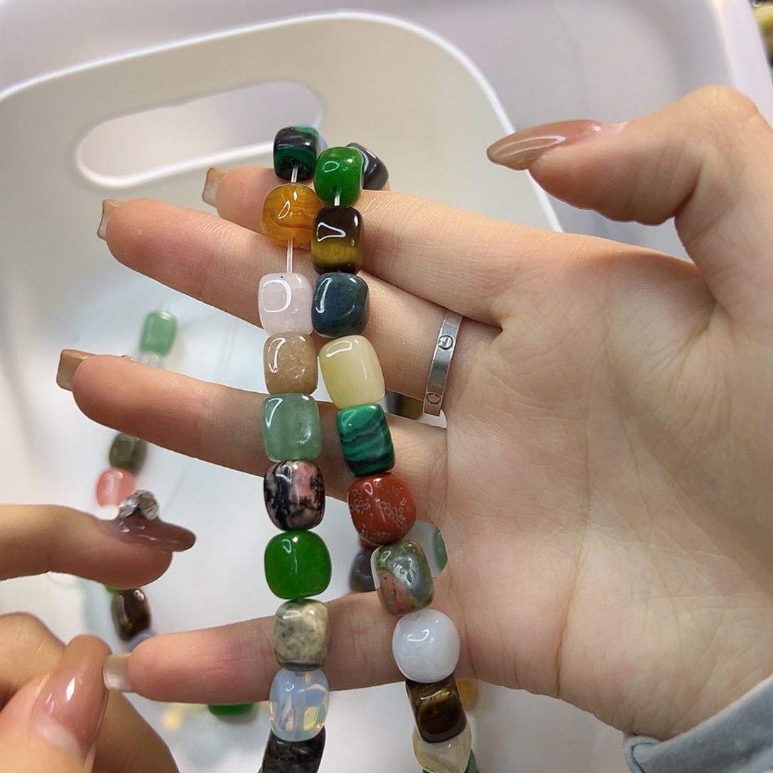 玛瑙/玉髓合金珠宝半成品多宝方糖一条