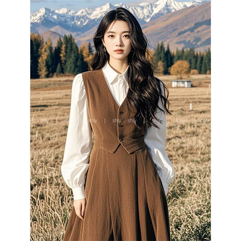 通用高腰见外包装长袖通勤连衣裙小个子裙子秋装显瘦