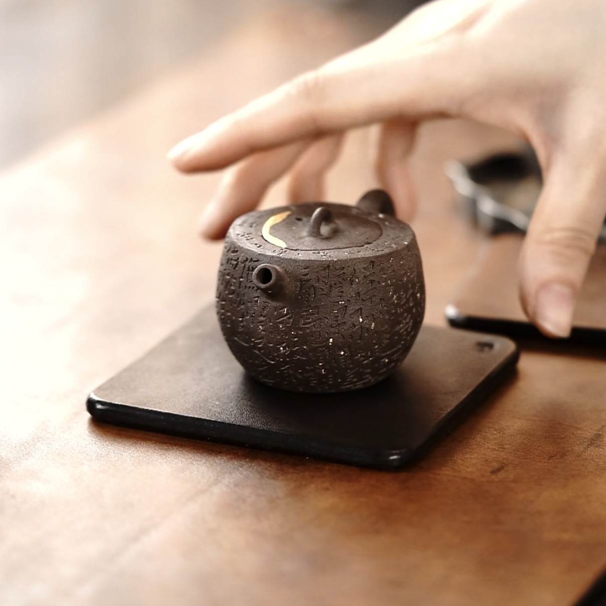 轻奢桌面小号方形牛皮垫 高档茶道家用盘子 小型复古创意加厚