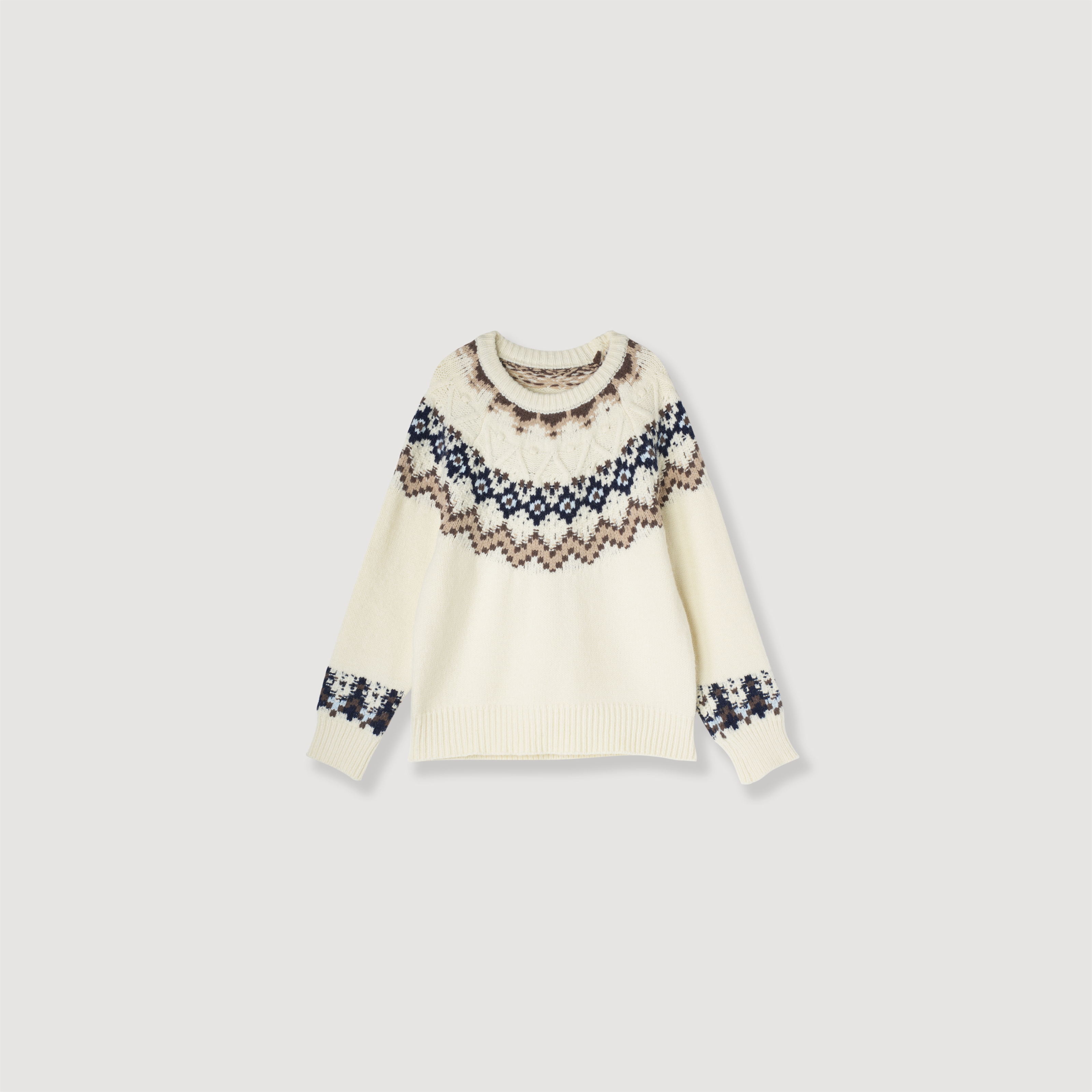 【慵懒几何】秋冬费尔岛立体钩花复古圆领套头毛衣2701