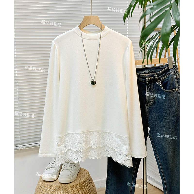 （加厚德绒长款遮臀）私品味2025年秋冬新款小立领花边上衣L113887