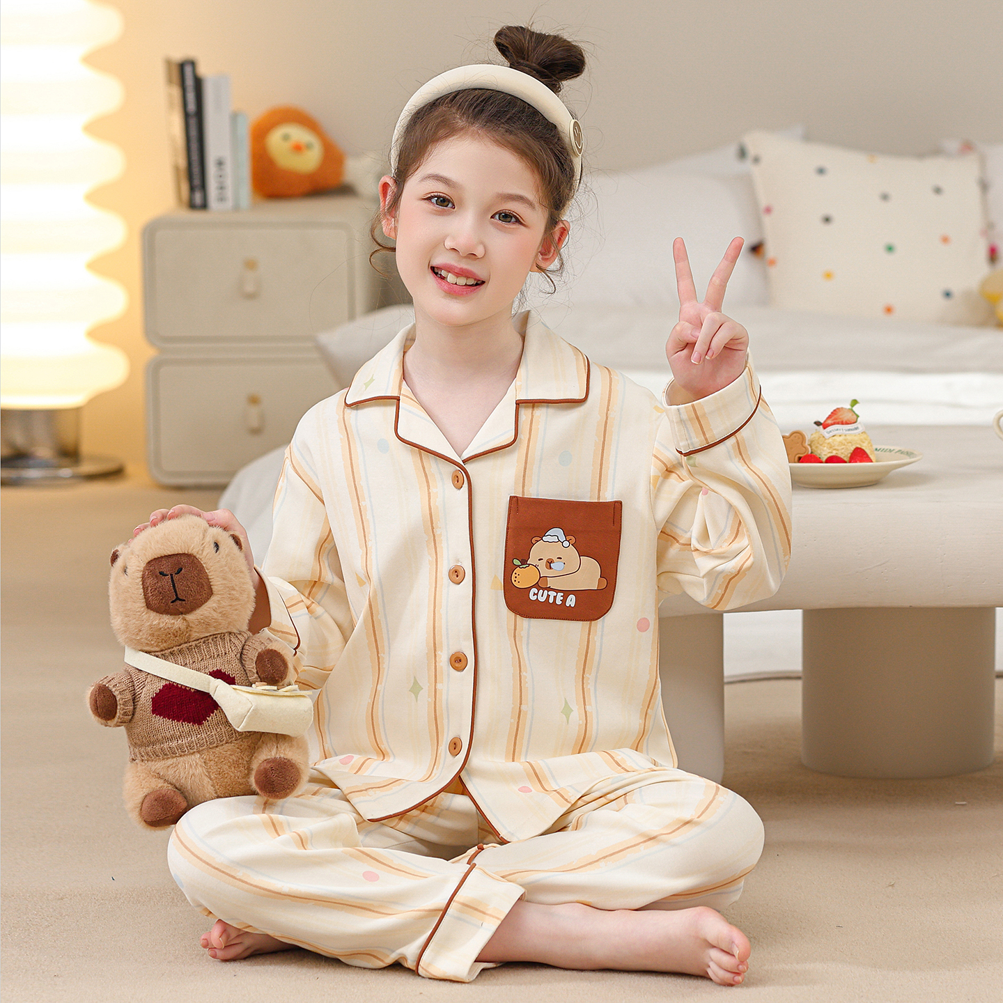 2025春秋季新款休闲睡衣中大童长袖春秋季卡通女宝宝家居服套装