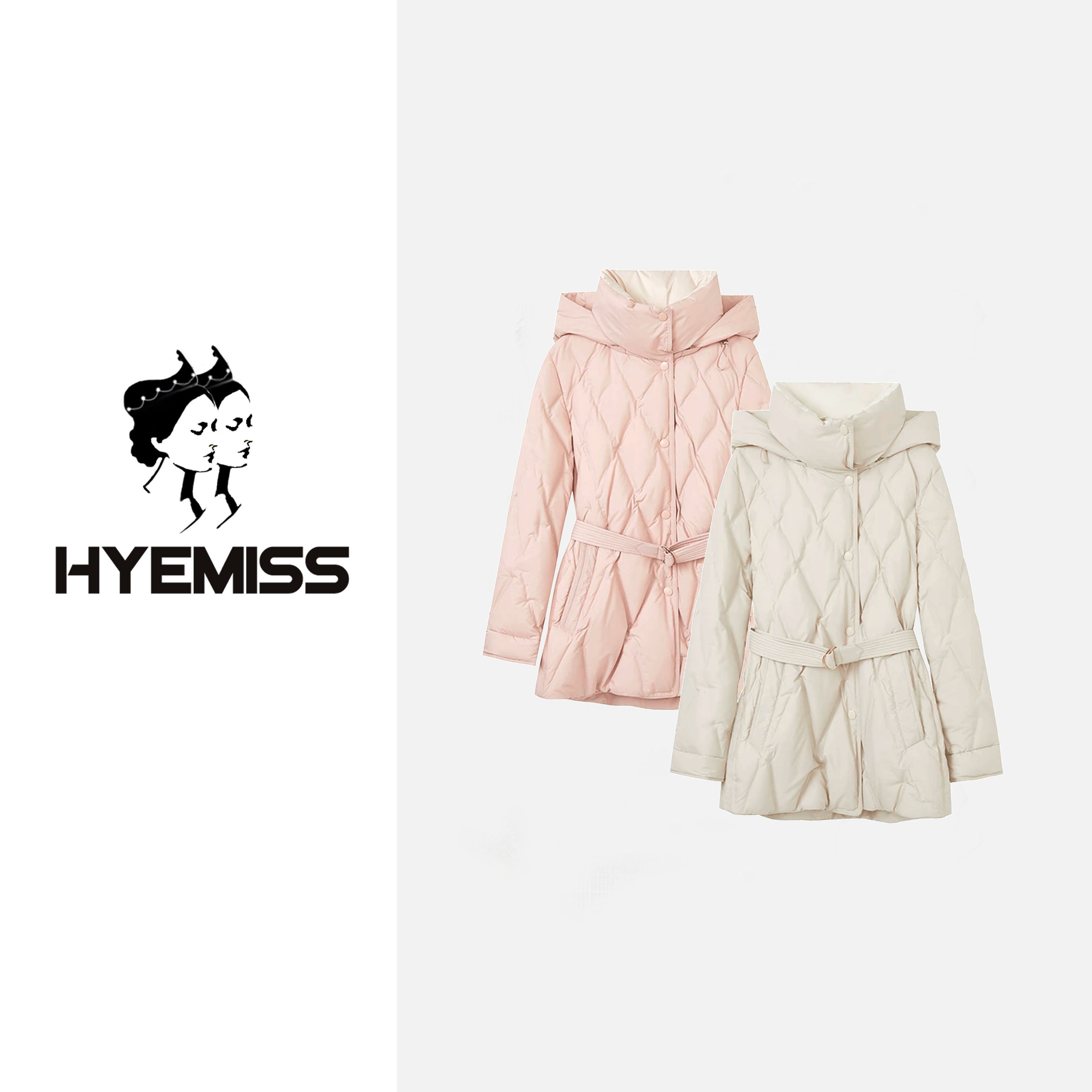 立领连帽菱格可拆腰带羽绒服时尚百搭中长款保暖外套DW250277