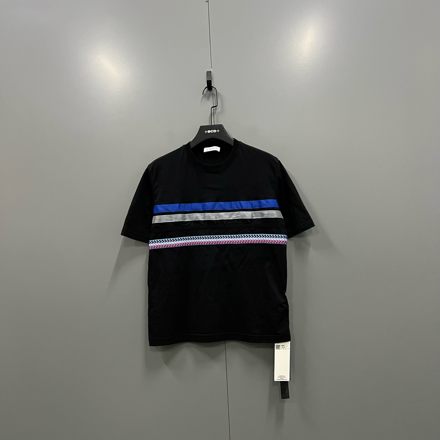99新 LANVIN (ll) 浪凡 条纹logo字母短袖 M码/017382