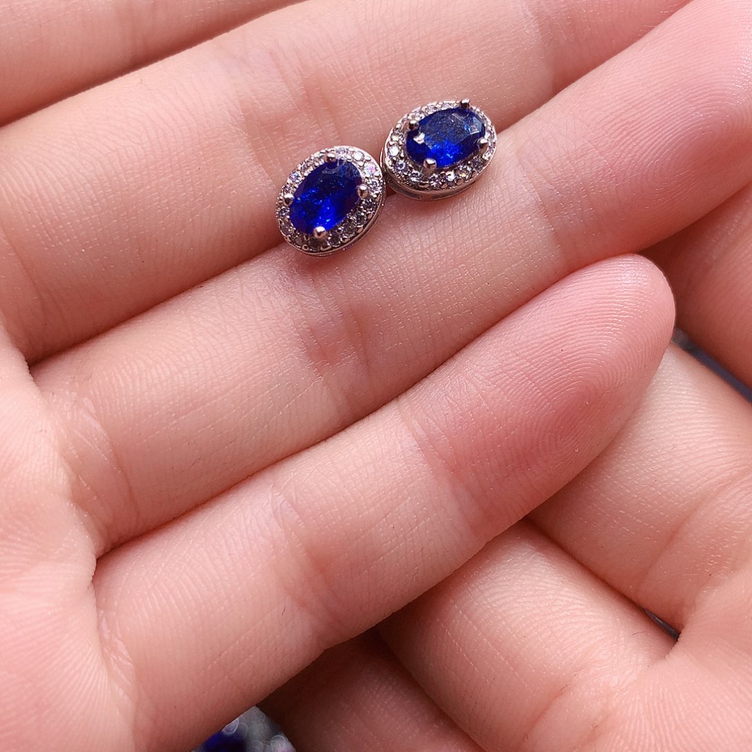 蓝宝石耳饰银S925镶嵌