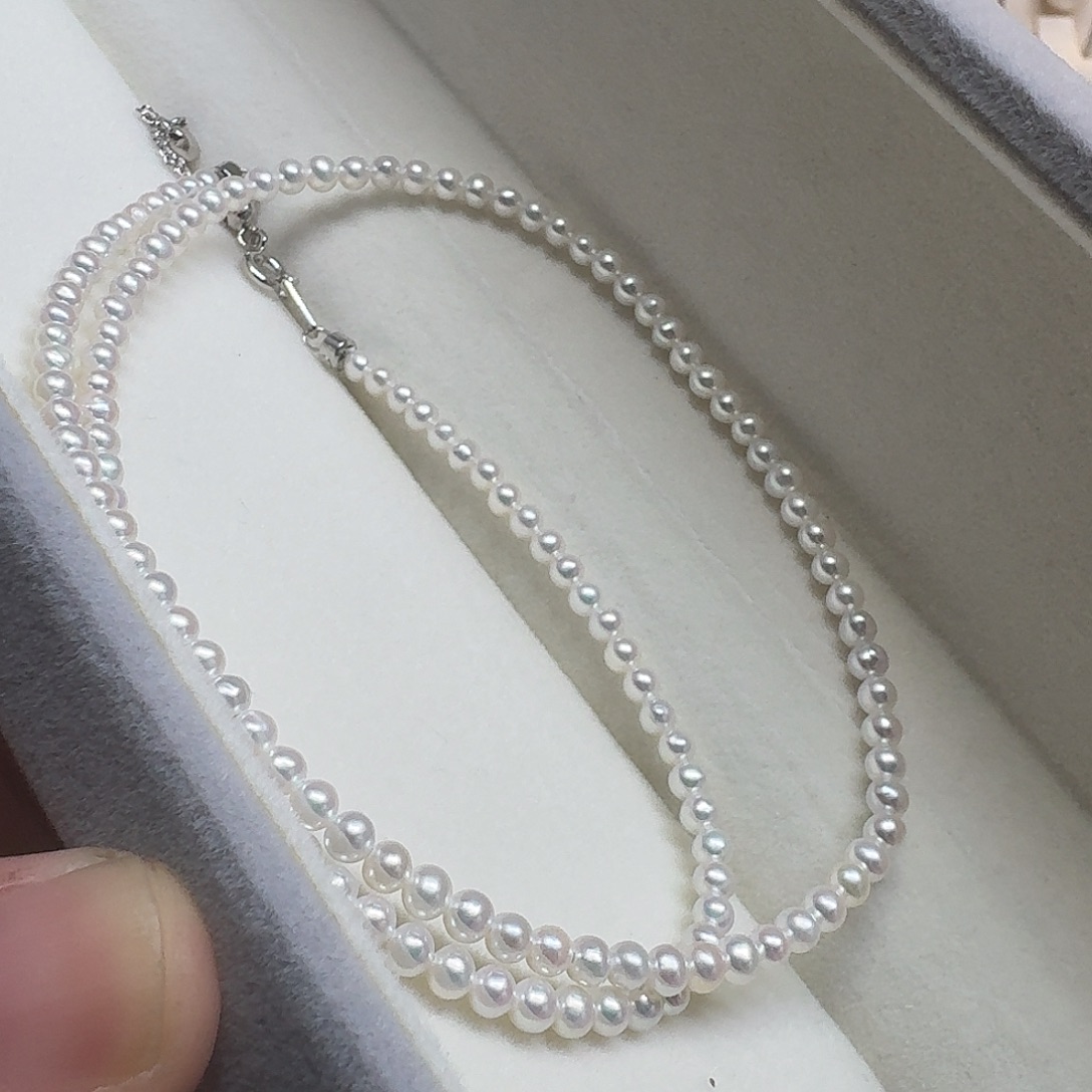 锅****淡水珍珠颈饰银S925镶嵌3-4mm炫彩小米珠