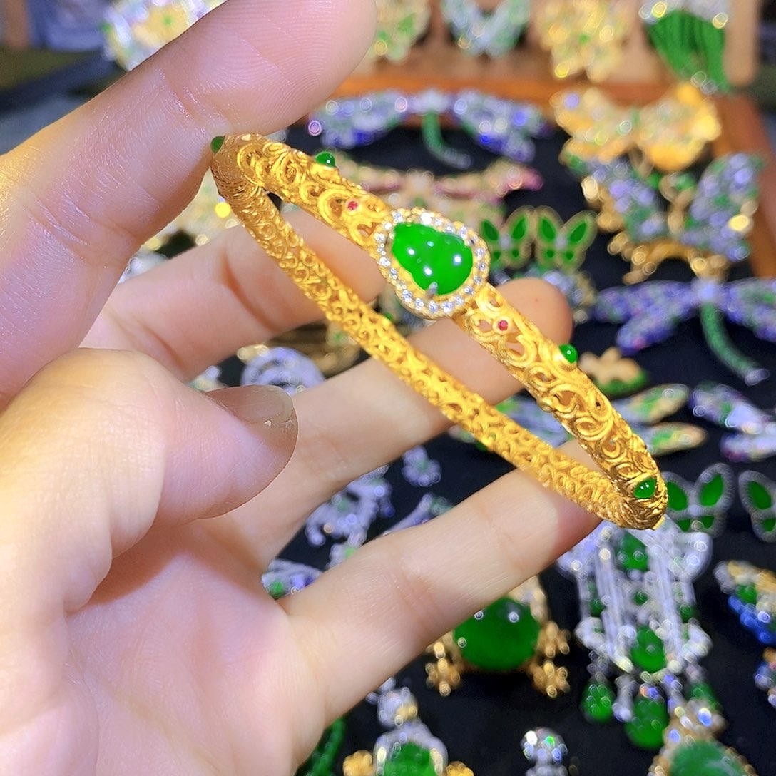 吊坠(不含链)银S925镶嵌翡翠我*心