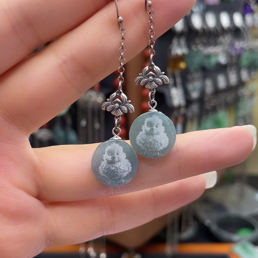 翡翠银S925镶嵌耳饰094tghnnh