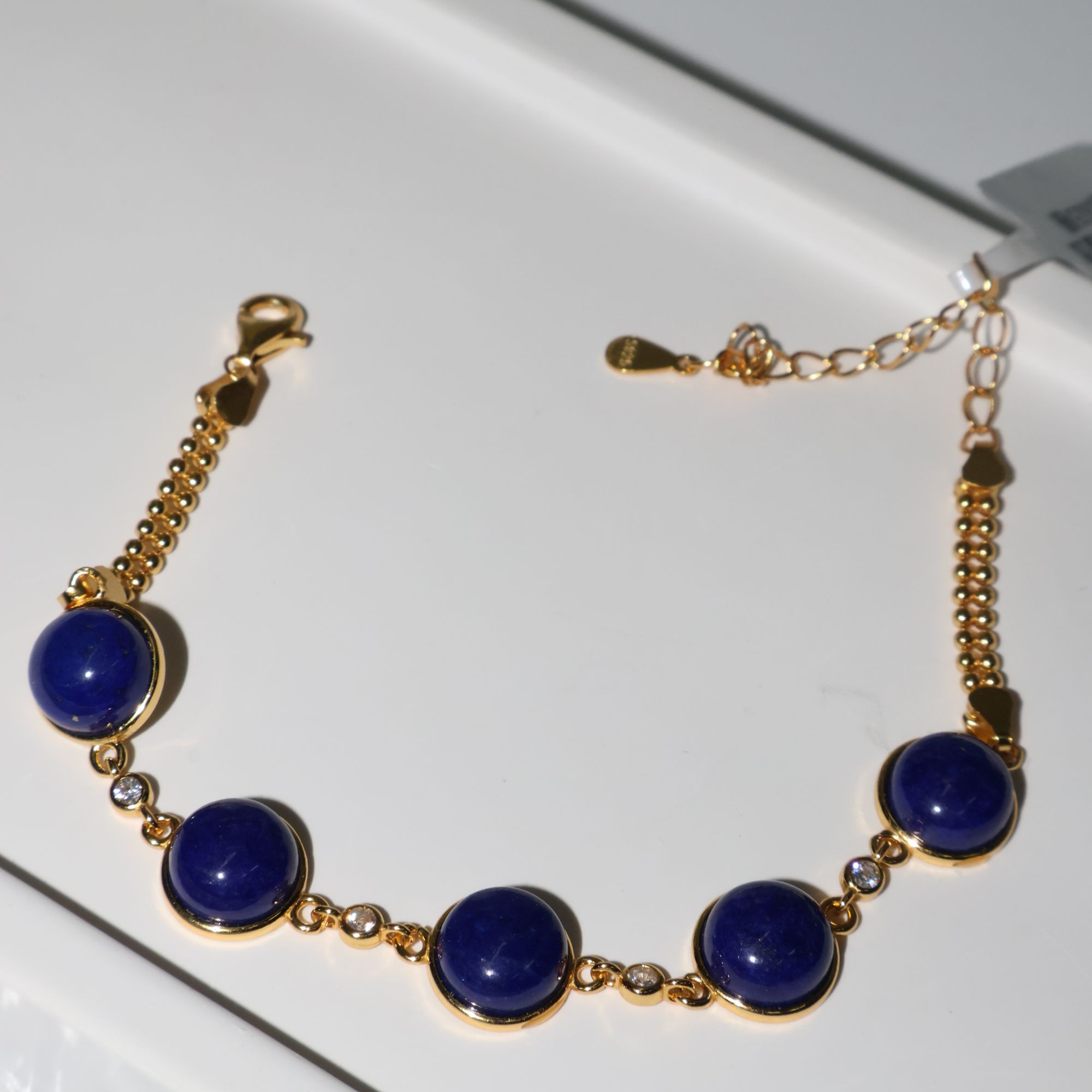 青金石五颗蛋面手链S925银