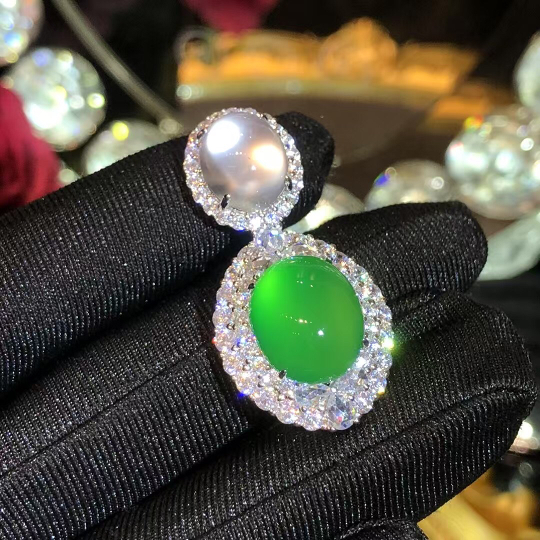 s925银满钻镶嵌小众天然珠宝封底设计女款上下鸽子双蛋面玉石吊坠