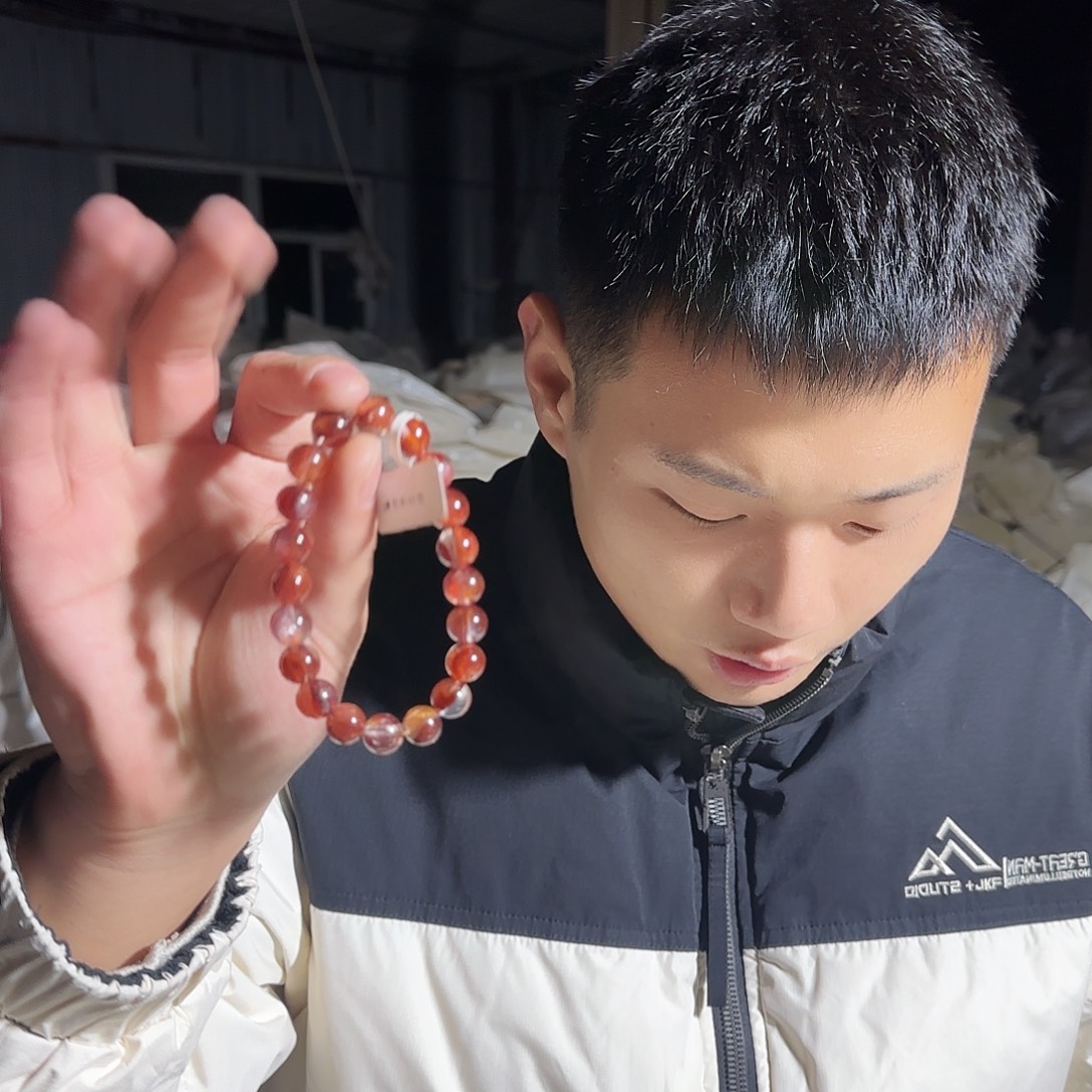 水晶未镶嵌手链天然红椒花水晶手链