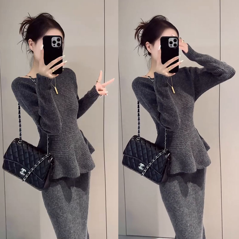秋冬时尚一整套女装2025新款慵懒风气质收腰毛衣针织半身裙两件套
