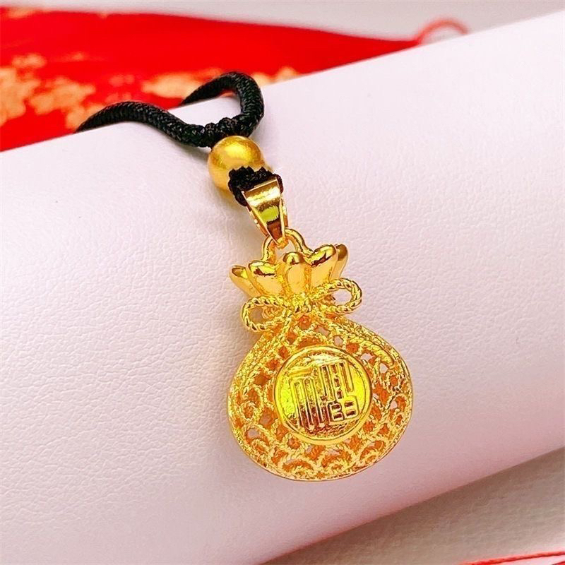 合金吊坠 花丝镂空吊坠金色项链福吊坠福字金版福袋男女钱袋女款
