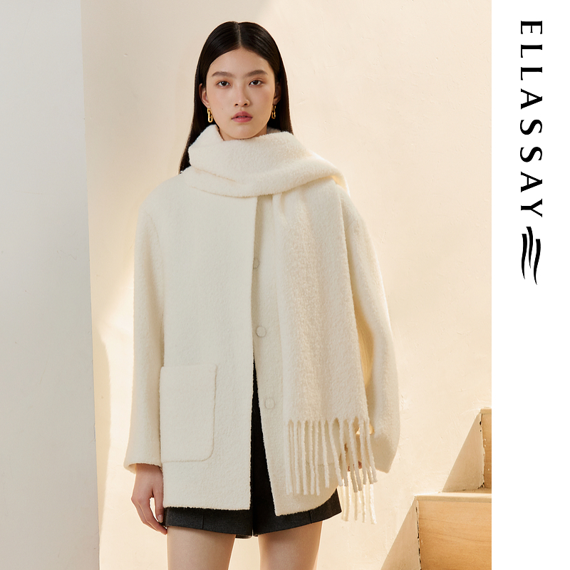 ELLASSAY歌力思2025秋季新款雾面光泽感毛呢大衣女EWB364D02100
