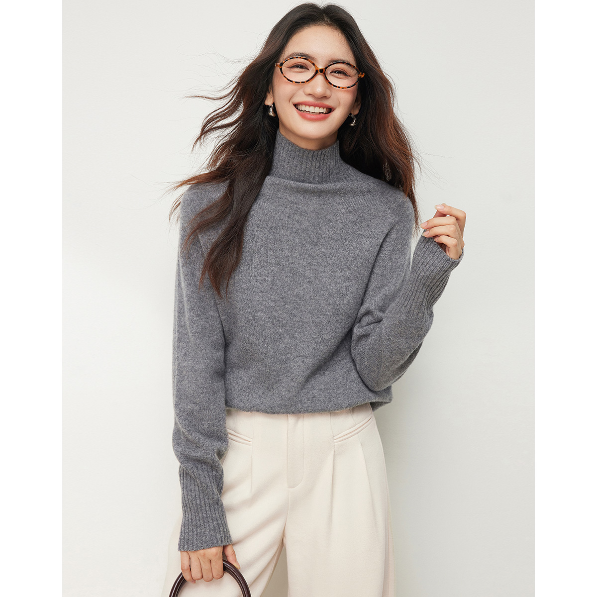 【主播专属】朗文斯汀简约通勤高领直筒毛针织衫DTMM4511B12775